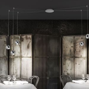 LODES Spider LED lampa wisząca kompozycja : 6 x chrom +Radial plafon